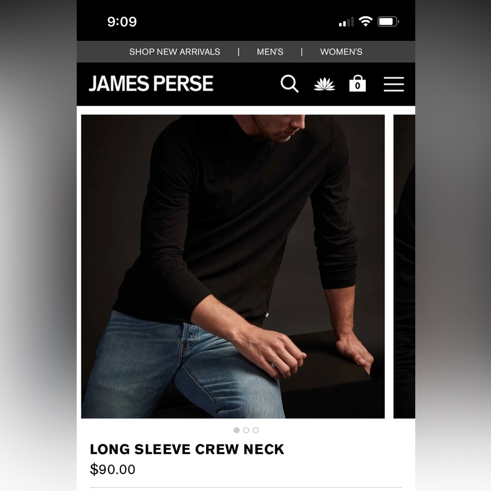 James Perse Mens Black Long Sleeve